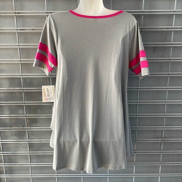 LulaRoe Gray with Raspberry Trim  Perfect T Top-0571 - Picture 6 of 11
